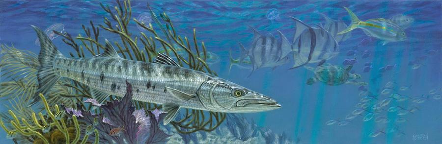 900x294 Barracuda Reef Painting By Don Ray - Barracuda Painting