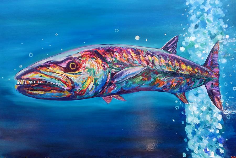 900x605 Barracuda On Prowl Painting By Danny Dunn - Barracuda Painting