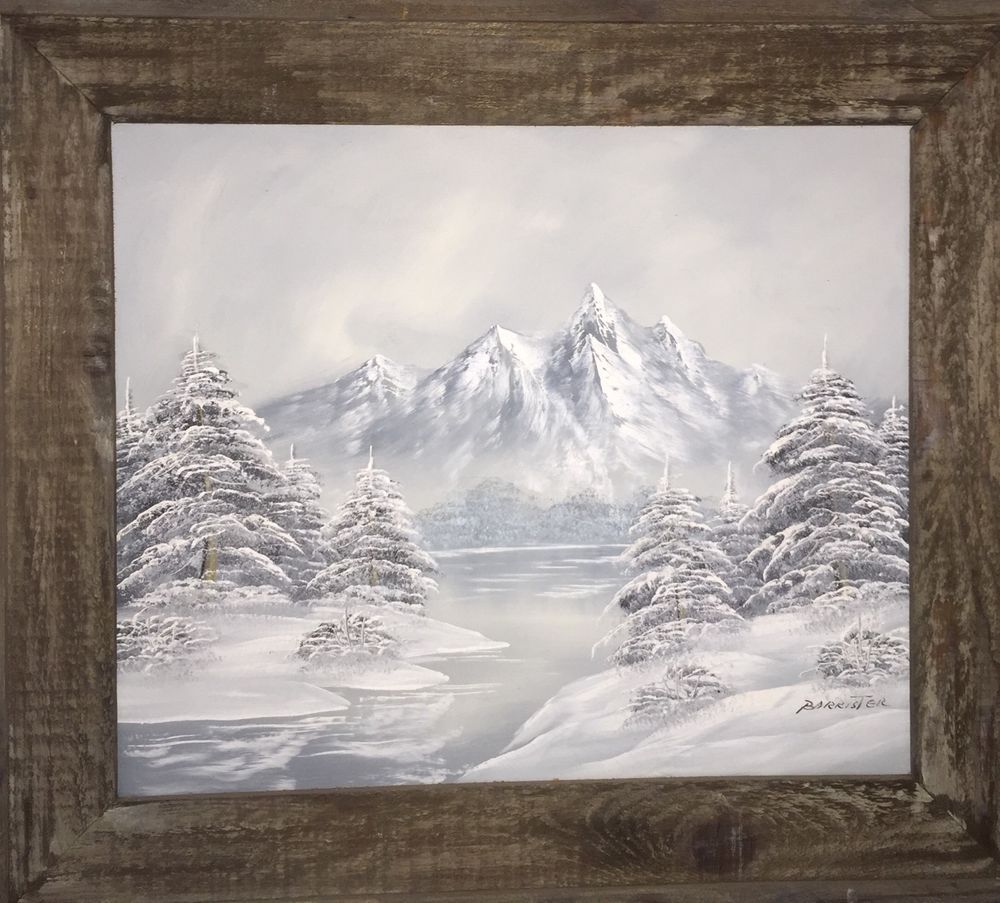 1000x903 Barrister Lg Winter Snow Scene Oil Painting Canvas Wood Frame 31 - Barrister Oil Painting