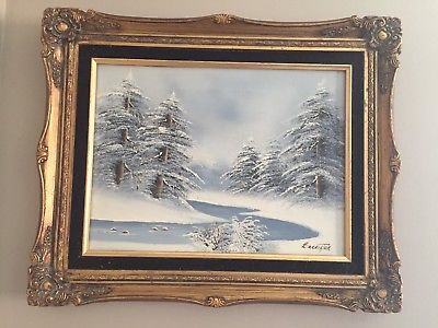 400x300 Vintage Winter Scenery Oil On Painting Barrister Signed - Barrister Oil Painting