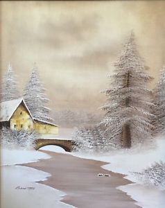 238x300 Barrister Snow River Tree Landscape Bridge Cabin Oil Painting Ebay - Barrister Oil Painting
