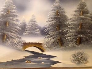 300x225 Barrister Snow River Tree Landscape Oil Painting Ebay - Barrister Oil Painting
