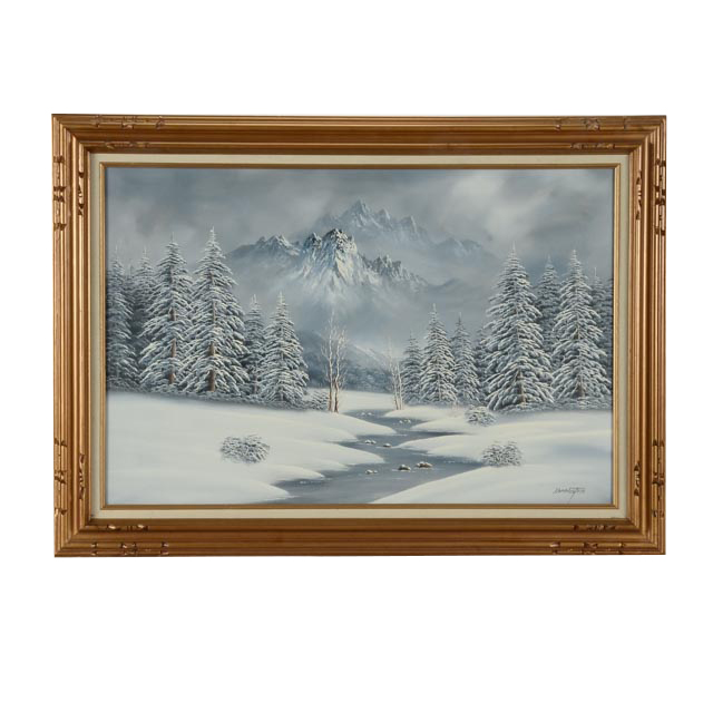 640x640 Barrister Original Oil Painting Of Snowy Landscape Ebth - Barrister Oil Painting