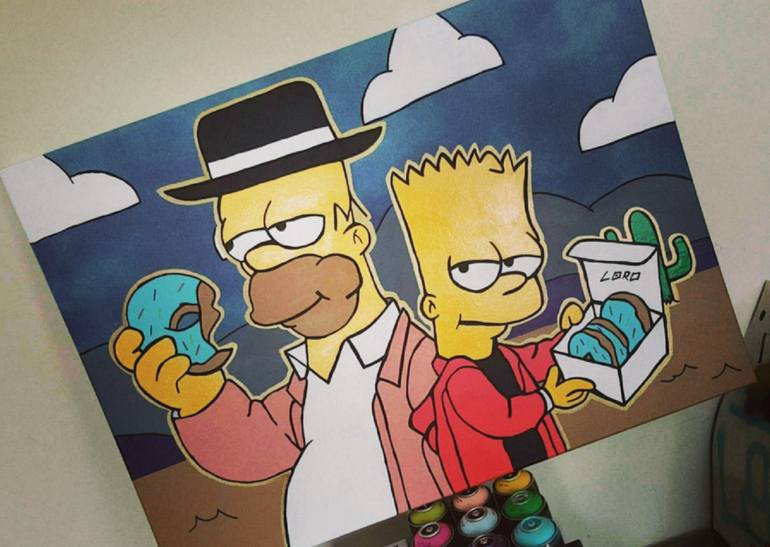 770x547 Saatchi Art Homer Whiteart Pinkman Painting By Loro Eire - Bart Painting