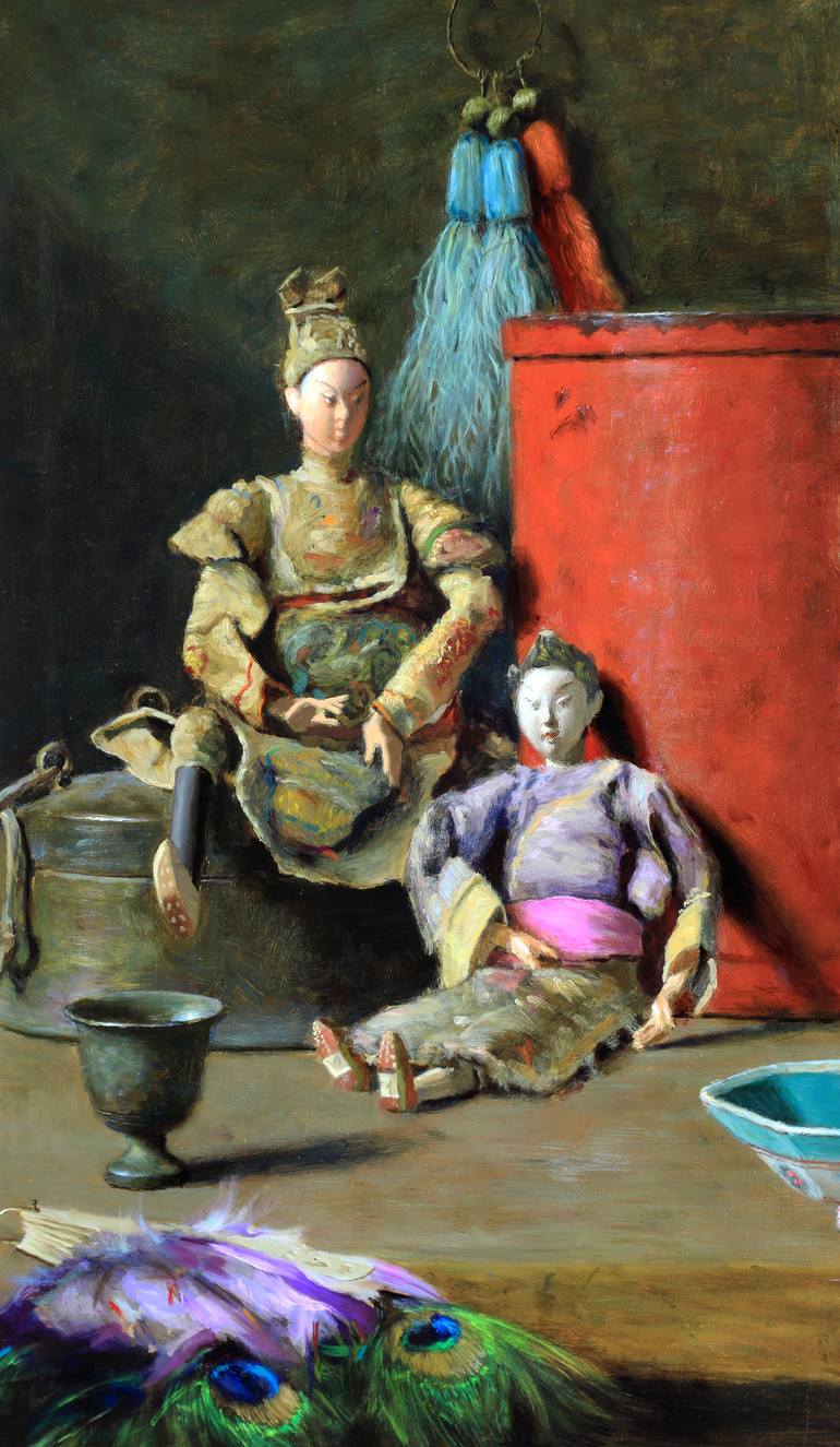 770x1325 Saatchi Art The Couple,chinese Puppets Painting By Cornelis Bart - Bart Painting