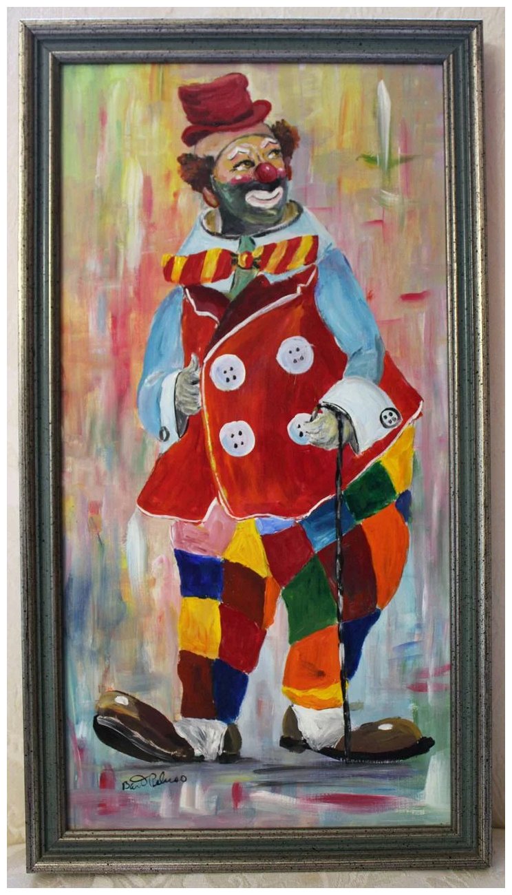 744x1300 Vintage Signed Clown Oil Painting By Bart Peluso Sold Ruby Lane - Bart Painting