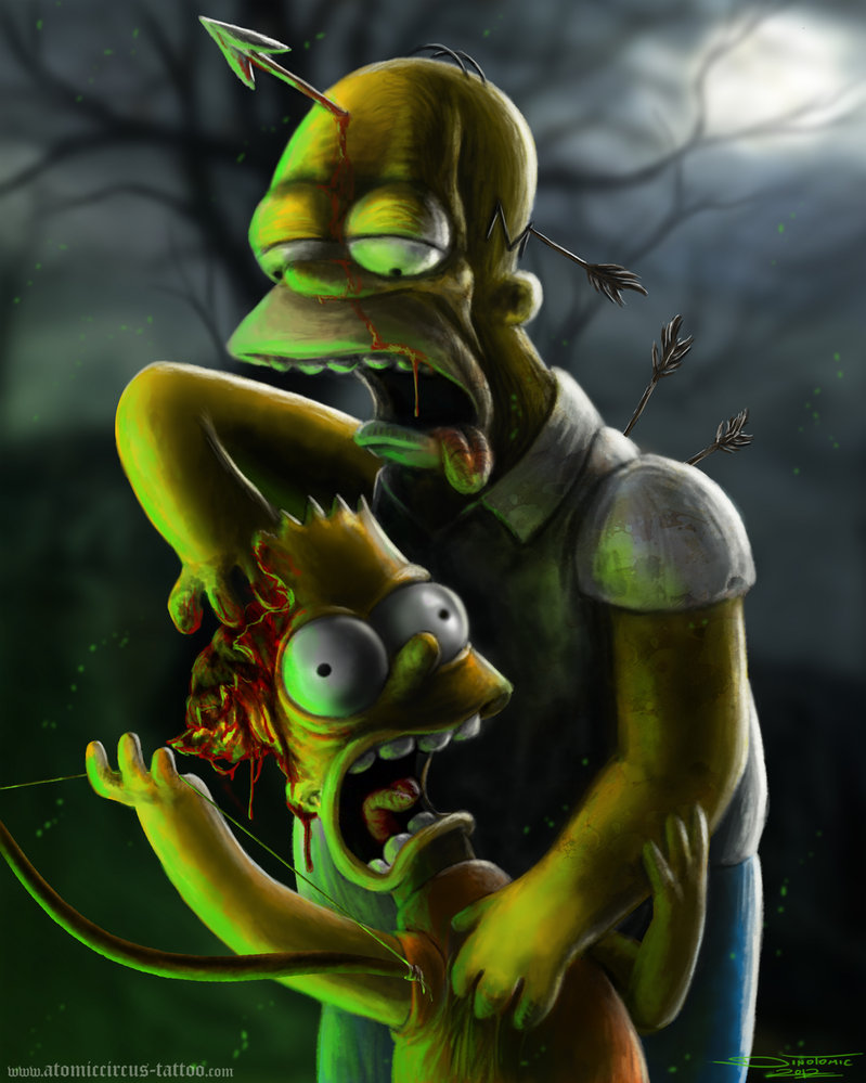 799x999 Homer And Bart Simpson By Atomiccircus - Bart Simpson Painting