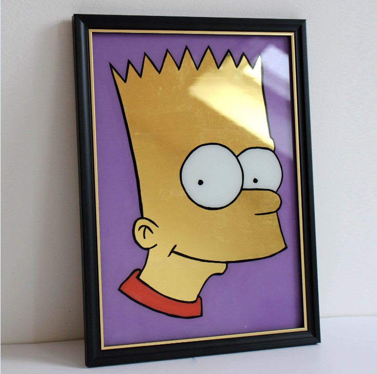 734x728 Uk Artist Creates Gold Simpsons Paintings Four Finger Discount - Bart Simpson Painting