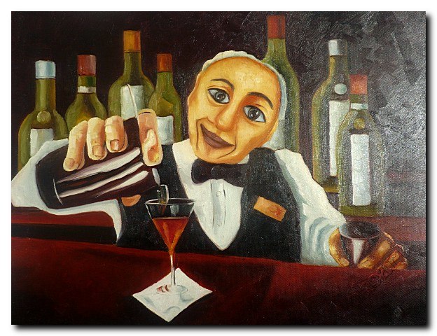 624x480 Hand Painted Modern Oil Painting Pop Art Bartender Cocktail - Bartender Painting