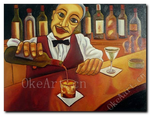 600x462 Handmade Modern Oil Painting Pop Art Kitchen Painting Bartender - Bartender Painting