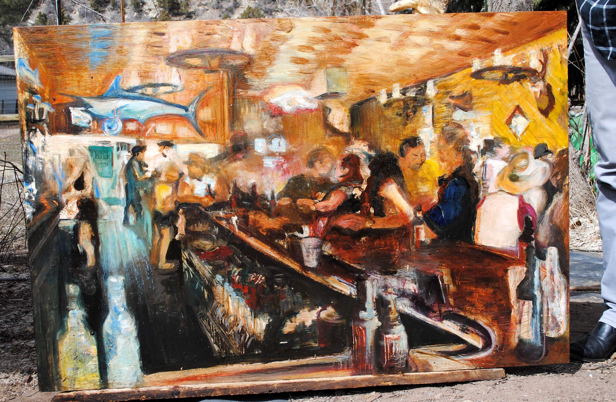 2462x1608 In Memory Of The Hollywood Bar Artist Puts Brush Canvas - Bartender Painting