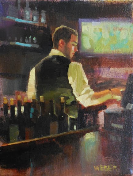 434x574 Paintings By Kathy Weber Tending Bar Sold - Bartender Painting