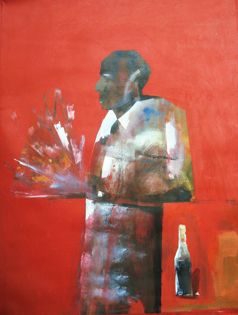 770x1018 Saatchi Art The Bartender Painting By Stainer Chindebvu - Bartender Painting