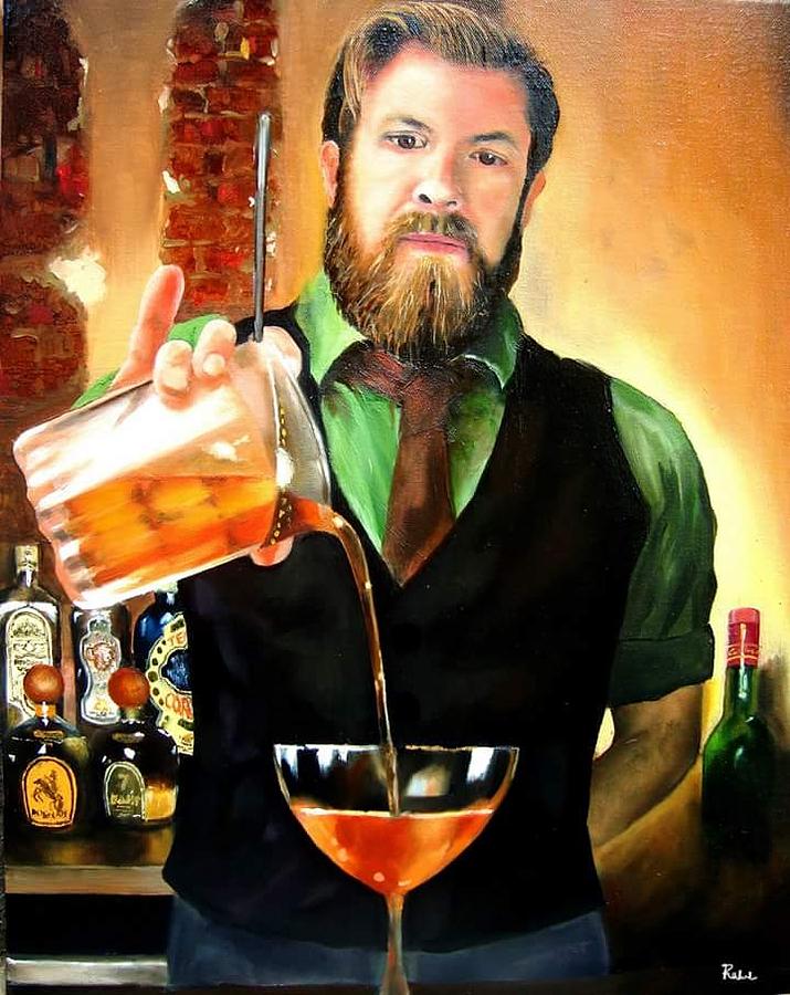 715x900 The Bartender Painting By Rahul Nambiar - Bartender Painting