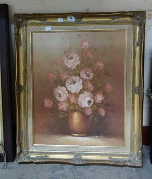 305x360 S. Barton, Still Life Of Flowers, Oil On Canvas, Framed - Barton Painting
