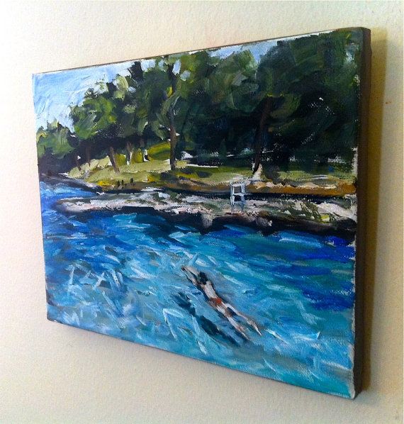 570x598 Barton Springs Pool Austin Texas Painting By Devinepaintings - Barton Springs Painting