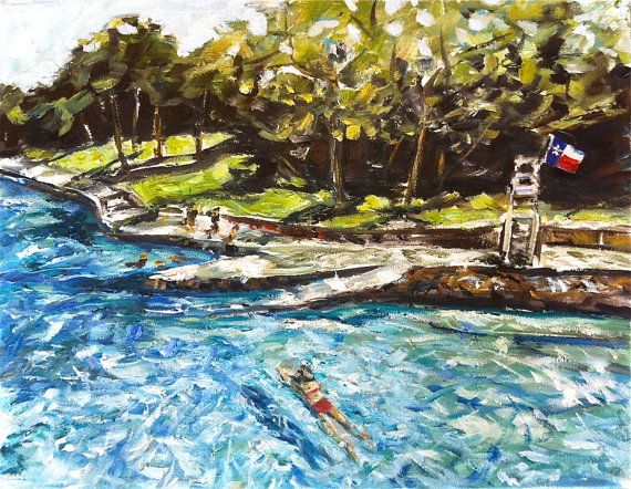 570x442 Barton Springs Pool Signed Print Paintings - Barton Springs Painting