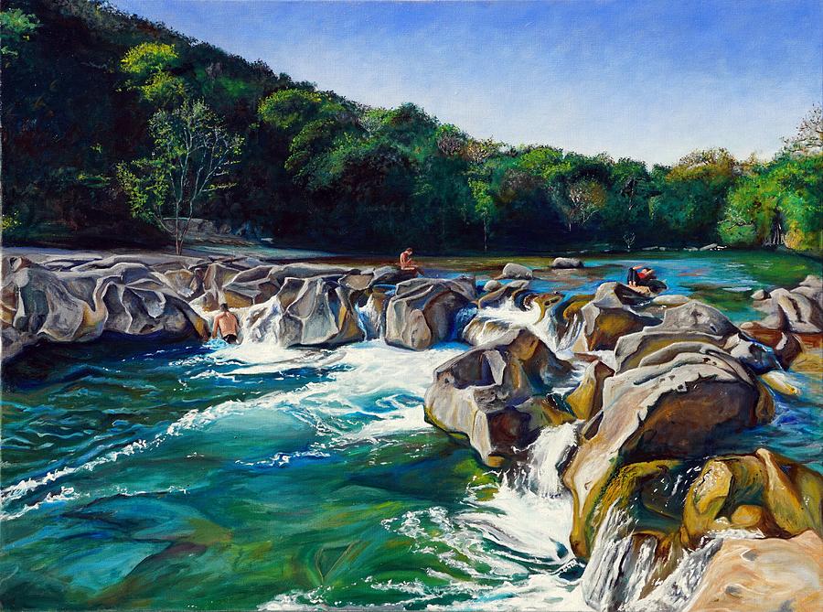900x669 Sculpture Falls, Barton Creek, Austin Texas Painting By Ricardo - Barton Springs Painting
