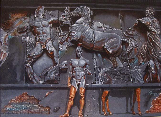 674x491 Pergamon Bas Relief Illusions Painting By Ramaz Razmadze - Bas Relief Painting