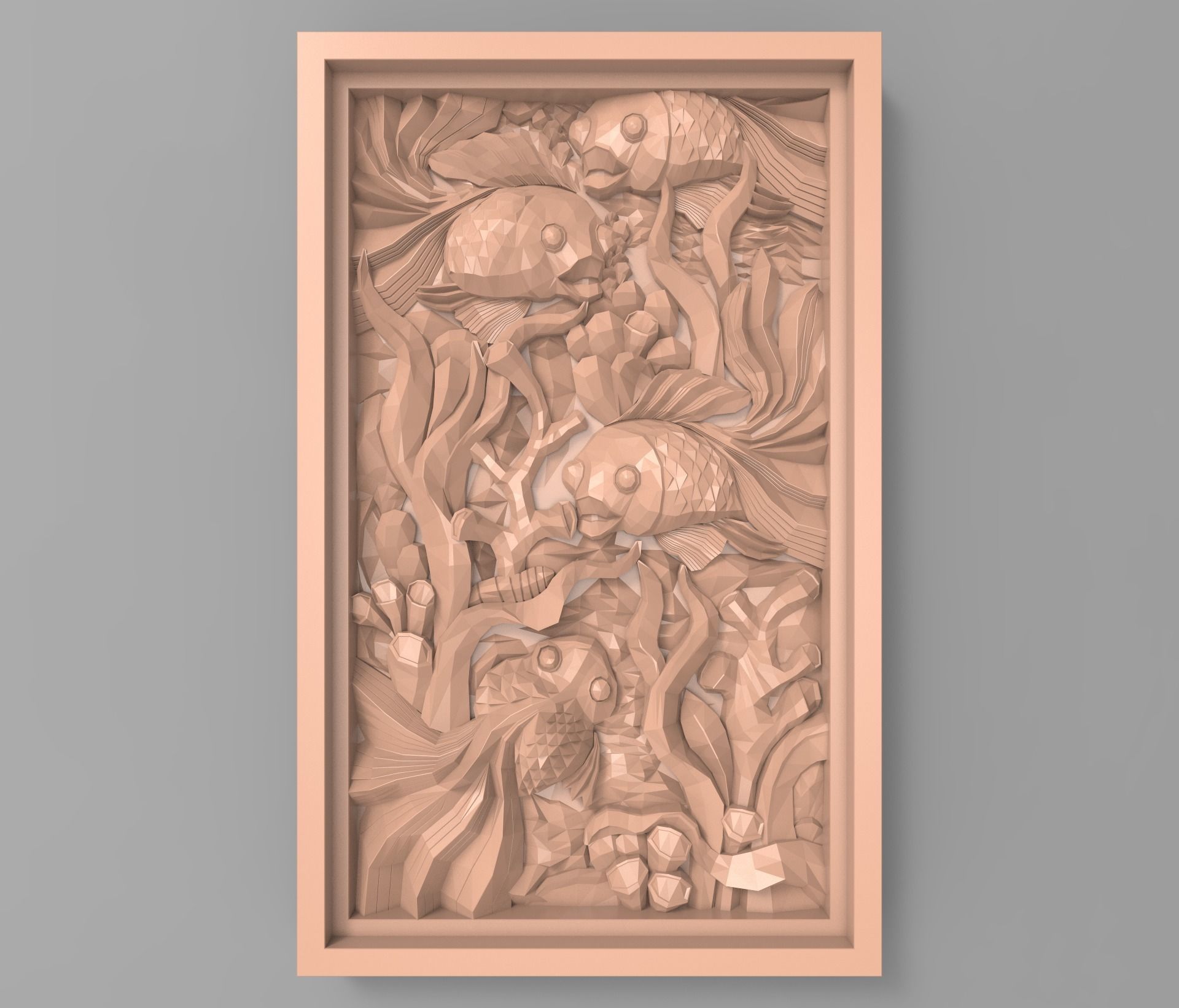 1920x1642 The Fishes Between Seaweed Bas Relief For Cnc 3d Model 3d - Bas Relief Painting