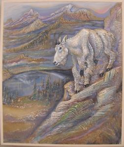 252x300 Majestic Colorado Rocky Mountain Goat Bas Relief Painting Joyce - Bas Relief Painting