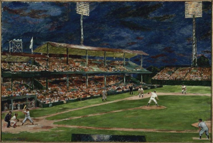 750x504 Portrait Of Americana Night Baseball By The Experiment Station - Baseball Field Painting