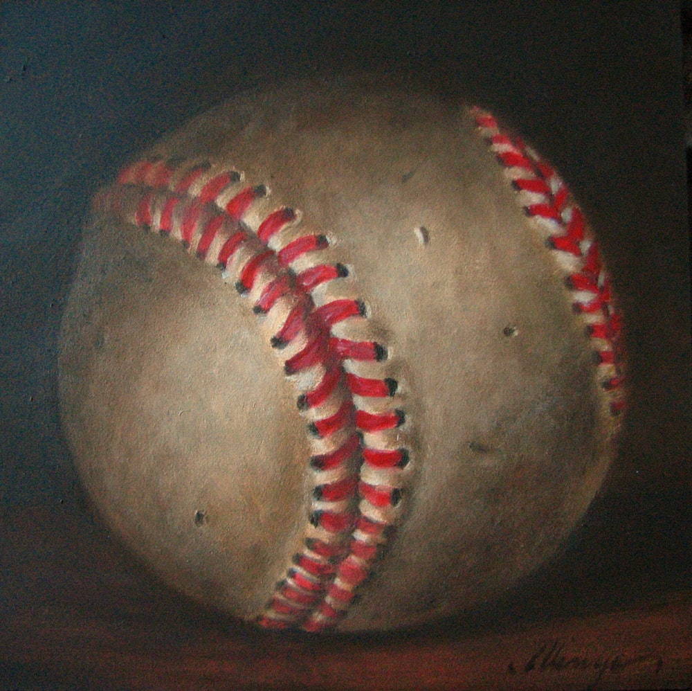 1000x998 5x5 In. Baseball Well Played Vintage Little Gems Oil Painting - Baseball Painting