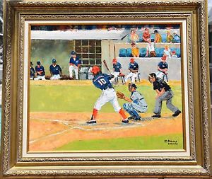 300x253 Robert Lebron Original Oil Painting Of Baseball Game Ebay - Baseball Painting
