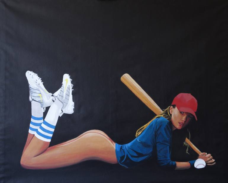 770x616 Saatchi Art Girl Baseball Painting By Grigorios Paidis - Baseball Painting
