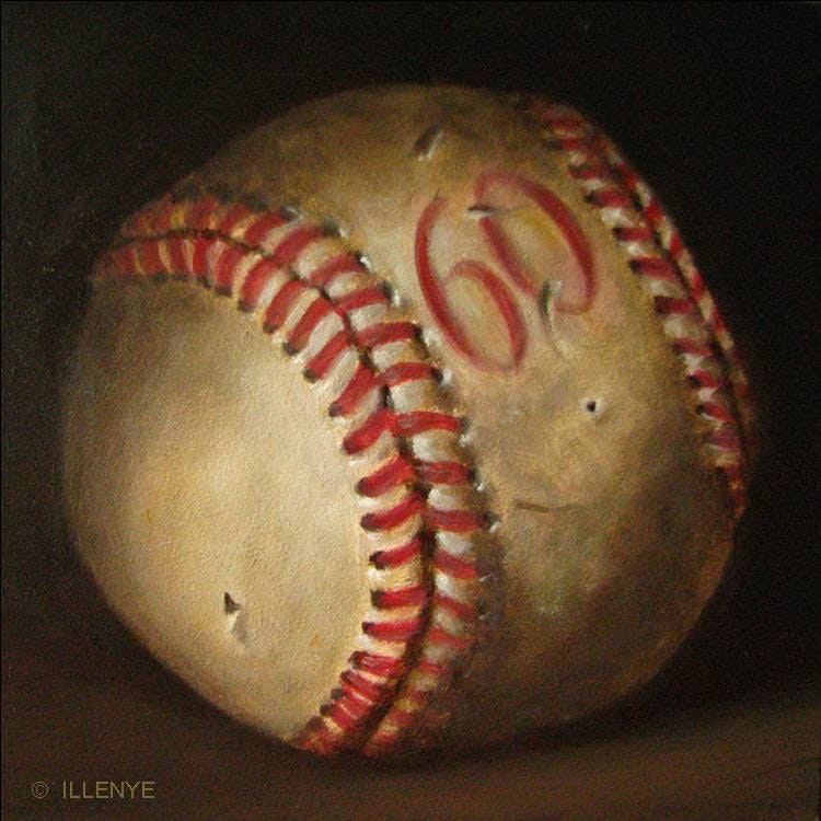 750x750 Vintage Baseball Oil Painting Little Gems Series By Artist Jeanne - Baseball Painting