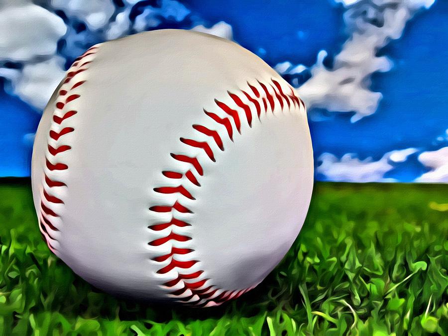 900x675 Baseball In The Grass Painting By Florian Rodarte - Baseball Painting