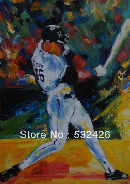 452x640 Baseball Player Strike Home Run Sports 24x36 Handpainted Oil - Baseball Player Painting