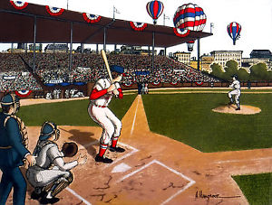 300x227 Cardinals Opening Day H Hargrove 12x16 Painting Serigraph - Baseball Player Painting