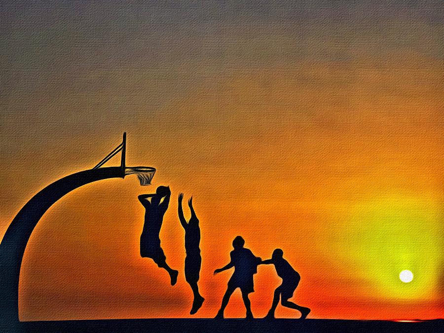 900x675 Basketball Sunrise Painting By Florian Rodarte - Basketball Painting