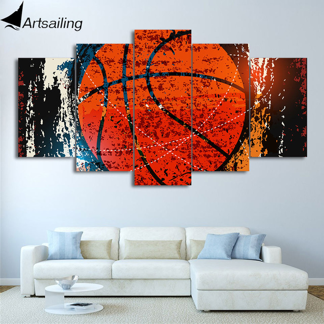 640x640 Hd Printed 5 Piece Canvas Art Abstract Red Basketball Painting - Basketball Painting