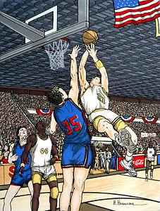 227x300 Pro Basketball H Hargrove 12x16 Painting Serigraph On Canvas - Basketball Painting