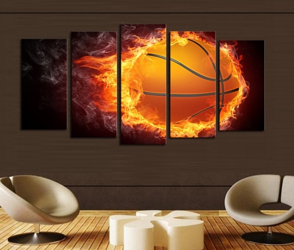 600x510 Wish 5 Pcs Flame Basketball Picture Print Painting Modern Canvas - Basketball Painting Canvas