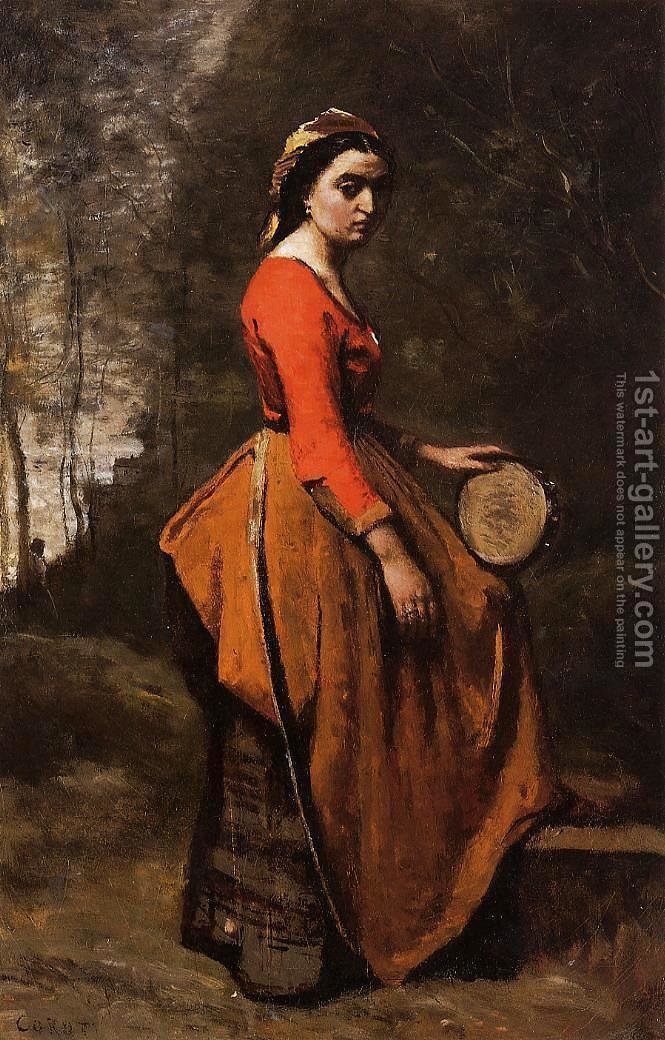 665x1040 Gypsy With A Basque Tamborine Jean Baptiste Camille Corot - Basque Painting