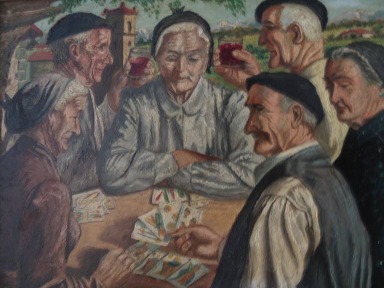 770x578 Saatchi Art Basque Villagers Playing Mus Painting By Eusebio Aizpurua - Basque Painting