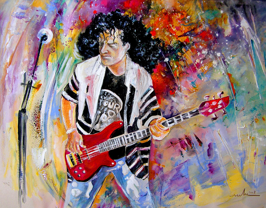 907x708 Diary Entry Featuring Miki De Goodaboom's Guitar Heroes - Bass Guitar Painting