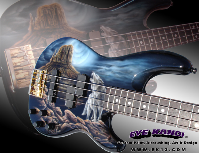650x501 Guitar Custom Painting Fender Precision Bass Loner Wolf - Bass Guitar Painting
