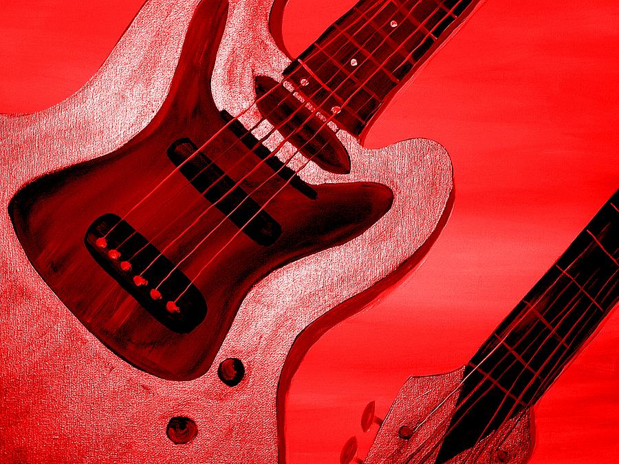900x674 Love Red Electric Guitar Painting By Mark Moore - Bass Guitar Painting
