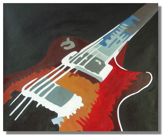 535x450 Musical Eletric Guitar Bass Painting On Canvas - Bass Guitar Painting