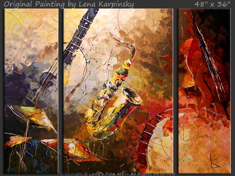 800x600 Blue Guitar And Red Bass Art By Lena - Bass Guitar Painting