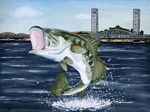 300x225 Rio Vista Bass Painting By Linda Robinette - Bass Painting