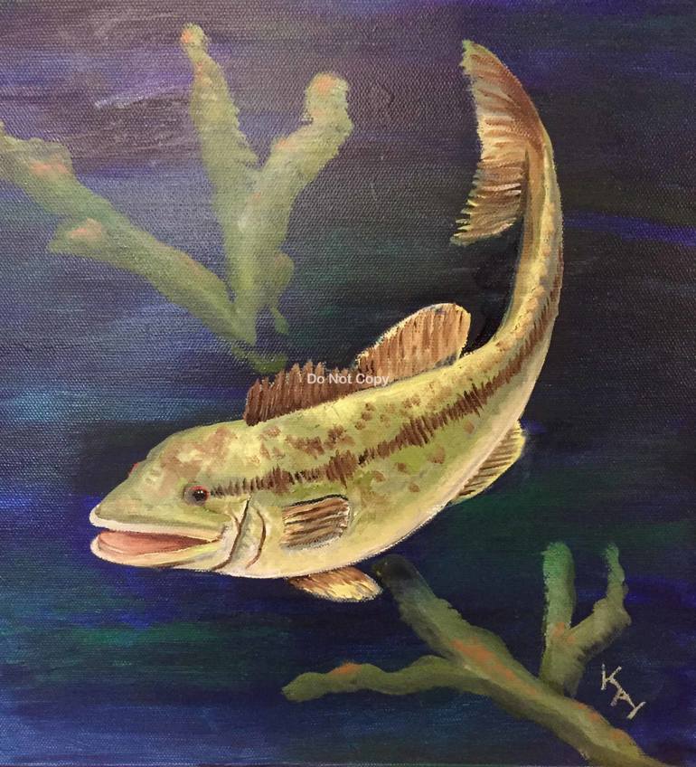 770x848 Saatchi Art Large Mouth Bass Painting By Kay Smith - Bass Painting