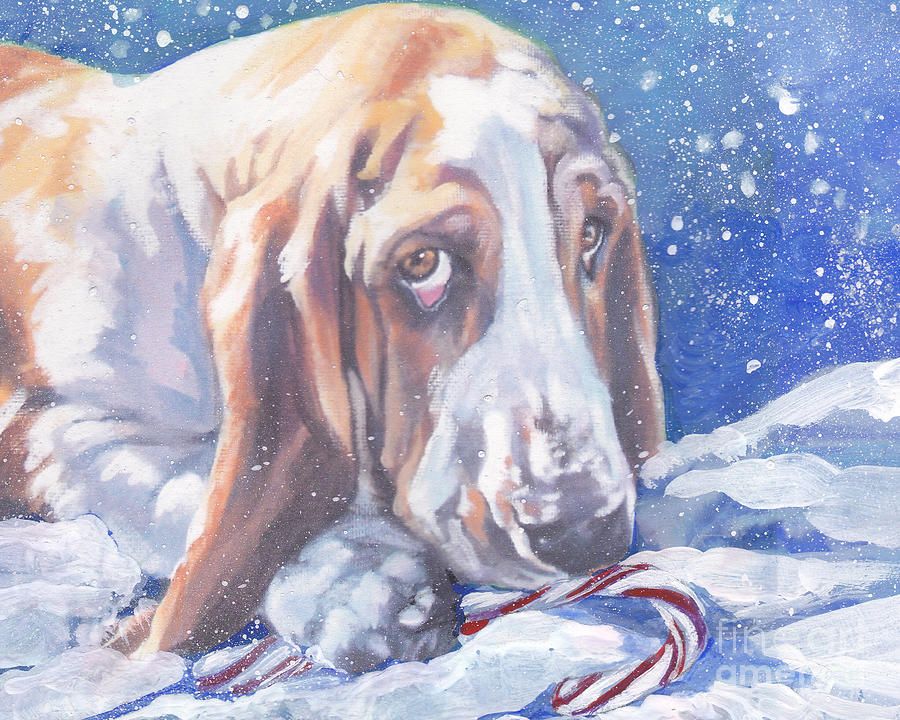 900x720 Basset Hound Christmas Painting - Basset Hound Painting