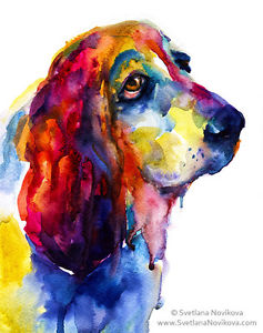 237x300 Art Print Basset Hound Painting Svetlana Novikova Ebay - Basset Hound Painting