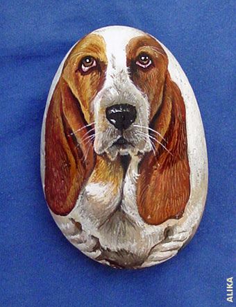 340x442 Hand Painted Rock. Basset Hound Hand Painted Rocks, Basset Hound - Basset Hound Painting
