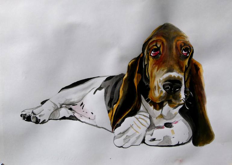 770x550 Saatchi Art Basset Hound Painting By Soso Kumsiashvili - Basset Hound Painting